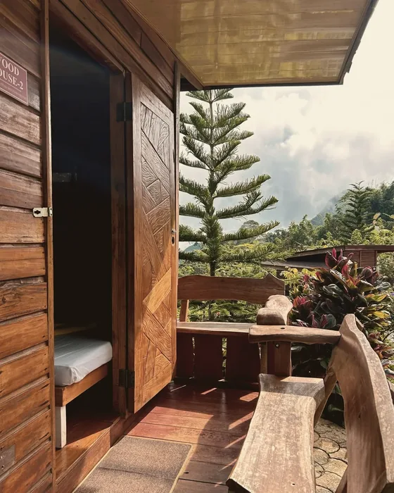 Alfresco dining setup with mountain vista view at New Year's Peak Resort restaurant